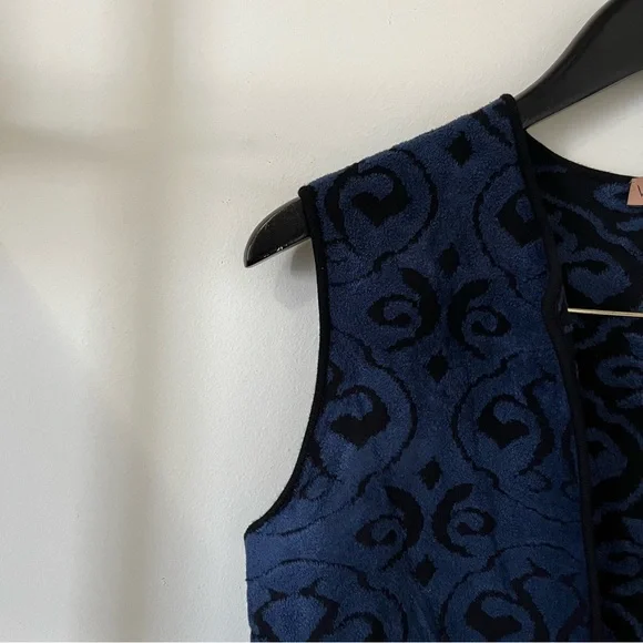 Vicedomini Italian Sleeveless Long Knit Vest in Navy Black Women's Large